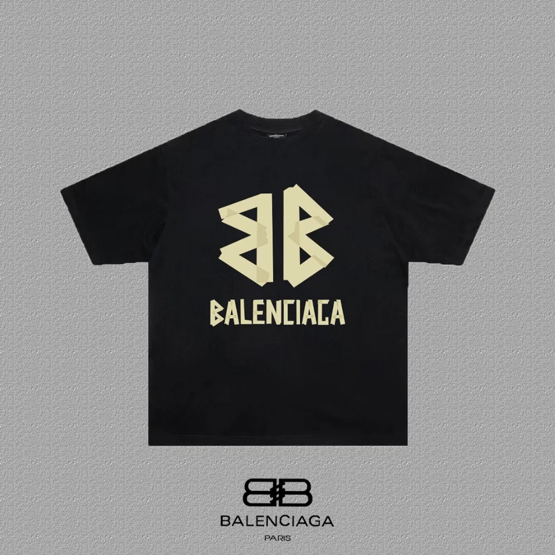 P80✨🔥 BALENCIAGA Paris lettering printed short-sleeved T-shirt, custom-woven and dyed 280g combed cotton heavyweight fabric, zero color difference in thread, perfect details, different from the current version on the market, welcome to compare, Same Style for men and women, must-sell in the picture above Color: White Black Size: 1 2 3 4